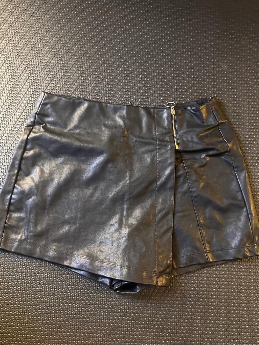 Black Faux Leather Mini Skort with Side Zip